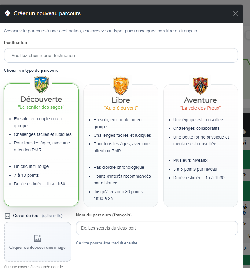 Le Studio propose les trois modes de parcours : découverte, libre et aventure.